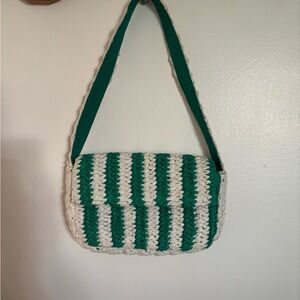 Pilcro Green and Cream Striped Shoulder Bag